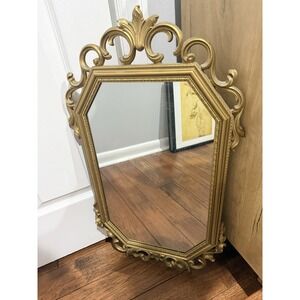 VTG MCM Gold Syroco Ornate Scroll Wall Mirror Hollywood Regency 28x16"